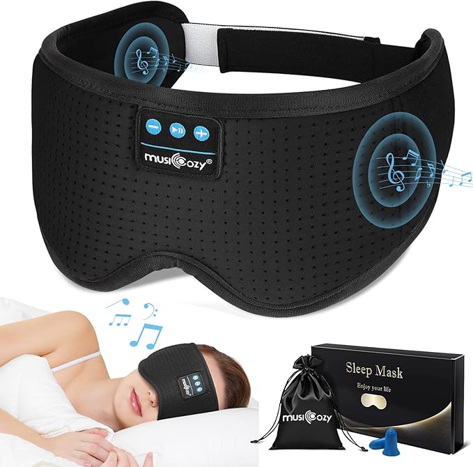 MUSICOZY Sleep Headphones, Bluetooth Sleeping Mask Headband Headphones Eye Mask, Wireless Music Earbuds Earphones with HD Ultra-Thin Stereo Speakers for Side Sleepers Men Women - Bloomnest