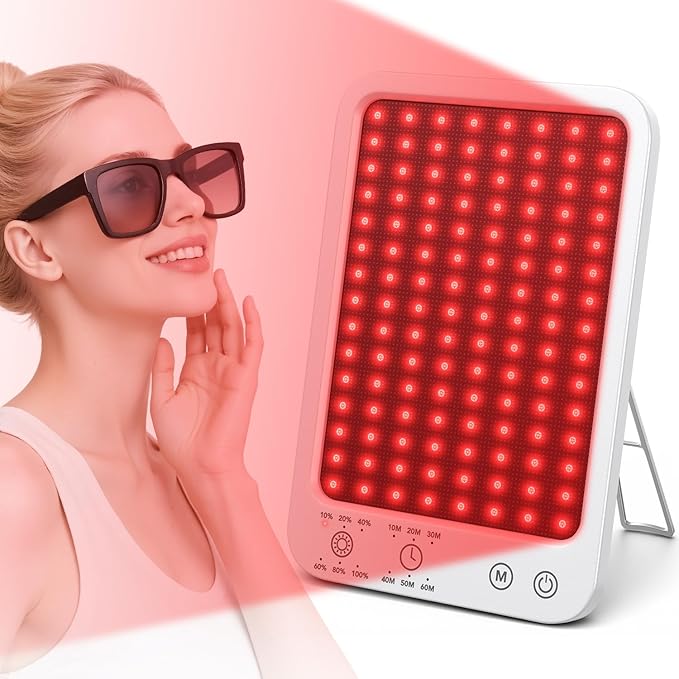 Red Light Therapy for Face and Body, Dual 660nm & 850nm Near Infrared Red Light Therapy Panel with Adjustable Stand and Timer, 3 Modes and 6 Brightness Levels,Ideal Gift for Family & Friends (white) Ziptly