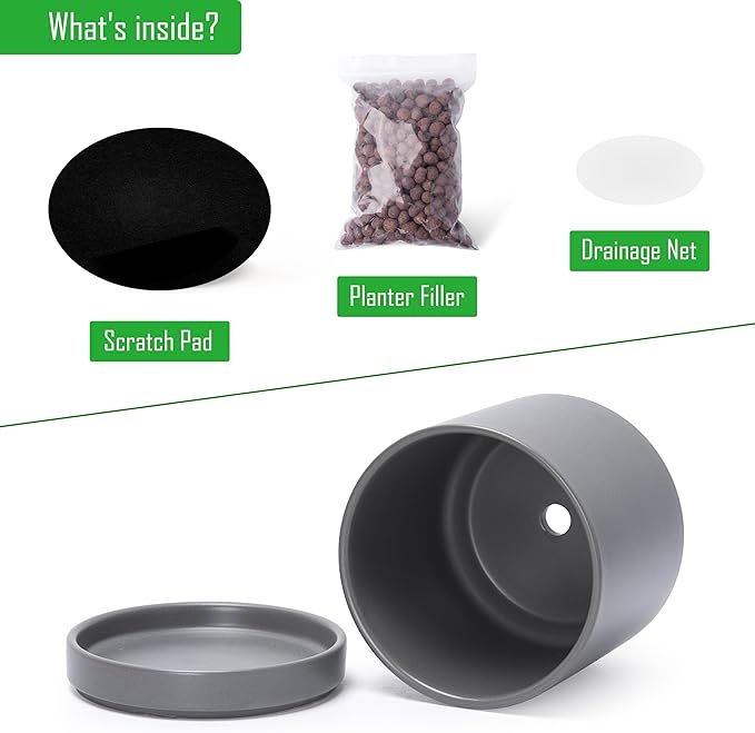D'vine Dev 4.7 Inch & 6.5 Inch Ceramic Planter Pots for Plants with Drainage Hole and Saucer, Small Plant Pots Set, Speckled Grey, 94-G-S-3 - Bloomnest