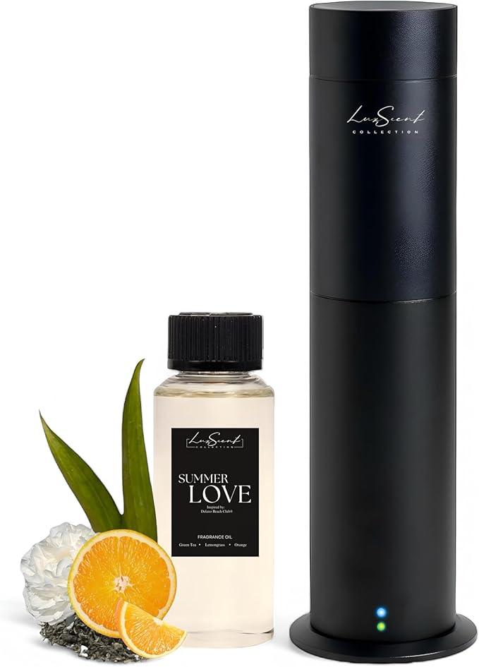 Aroma Scent Diffuser Starter Kit for Up to 1000SQ. FT. Coverage - 120ML Waterless Essential Oil Scent Included - Luxury Aroma Diffuser Ideal for Home, Office & Hotel (Black, Summer Love) - Bloomnest