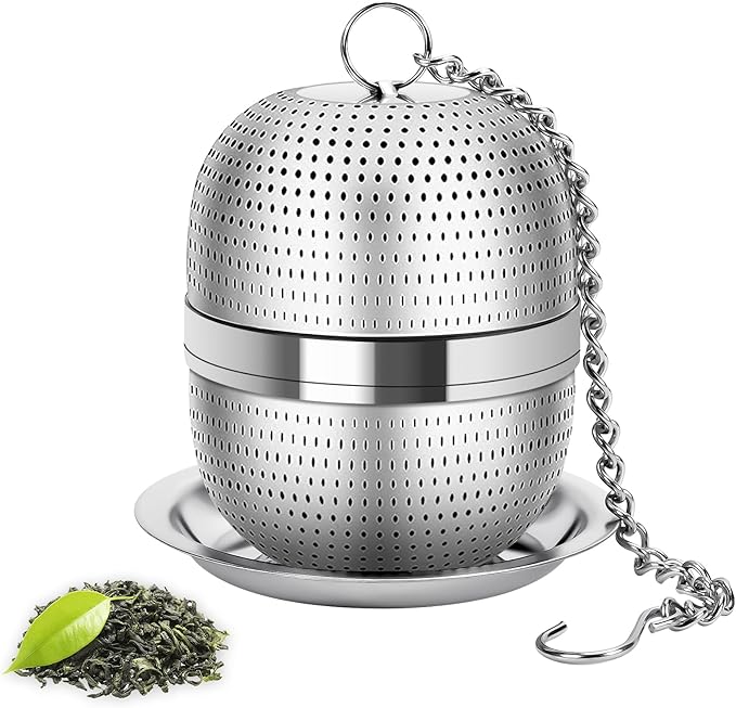 Numola Tea Ball Infuser for Loose Tea, Extra Fine Mesh Tea Strainer with Drip Tray, 304 Stainless Steel Tea Steeper for Black Tea, Rooibos, etc - Bloomnest