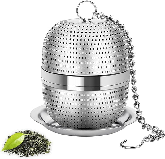 Numola Tea Ball Infuser for Loose Tea, Extra Fine Mesh Tea Strainer with Drip Tray, 304 Stainless Steel Tea Steeper for Black Tea, Rooibos, etc - Bloomnest