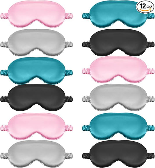 12 Pcs Silk Eye Masks for Sleep Bulk, Soft Satin Eye Covers for Sleeping Women Men Night Mask with Adjustable Elastic Strap Sleep Cover Blindfold Eyeshade for Travel Nap, 4 Colors - Bloomnest