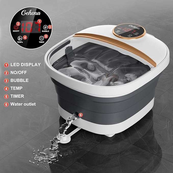 Collapsible Foot Spa Bath with Heat,Foot Massager with Two Side Supports,Leakage Protector,Temperature Control,Bubbles,Red Light,Timer, Feet Spa Tub,Feet Soaker,Gifts (White) - Bloomnest