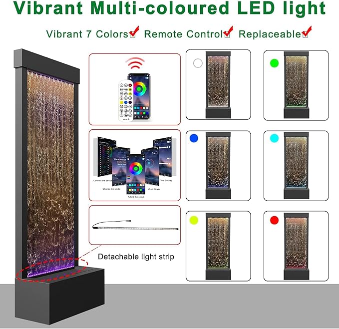 LONGRUN Indoor Water Fountain Mirror Waterfall Fountain with APP Controlled Multicolor LED Light, Floor Standing Fountains Kit, 48" Home Decor Large Freestanding Water Feature Waterfalls - Black Brown - Bloomnest
