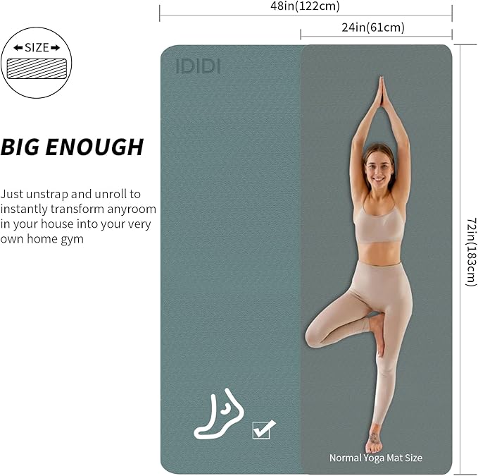 Large Yoga Mat (6'x 4') - Extra Long and Wide 72 x 48 inches, Non-Slip POE Fitness Mat, Eco-Friendly, Thick Wide Exercise Mat for Home Workouts,Ideal for Yoga and Pilates. - Bloomnest