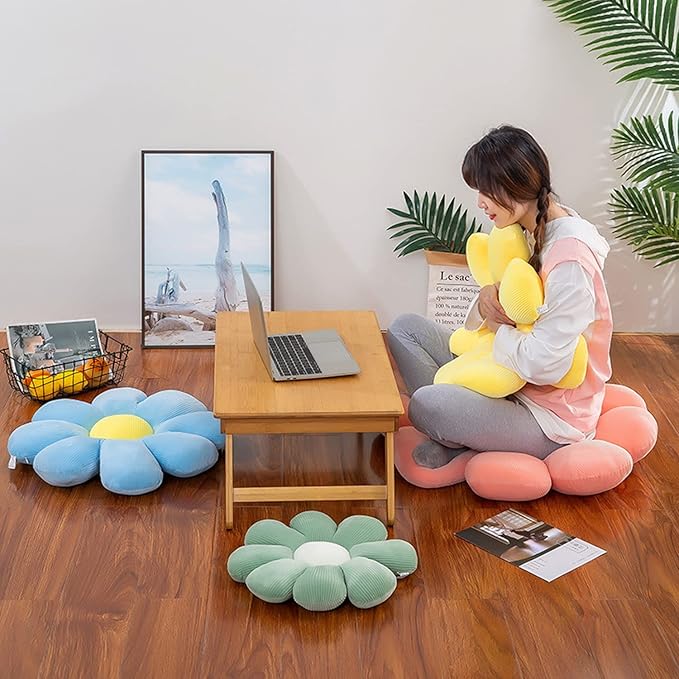 Flower Pillow, Flower Shaped Throw Pillow Floor Pillow Soft Seating Cushion Room Decor Plush Pillow for Bedroom, Sofa, Bed, Reading (15 inch, Yellow) - Bloomnest