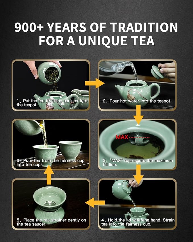 Traditional Chinese Tea Sets for Adults, Gongfu Teapot and Cups with Green Crackle Glaze, Lead-Free Ge Yao Porcelain Tea Set for Tea Party Ceremony Zen Meditation with Portable Gift Box - Bloomnest