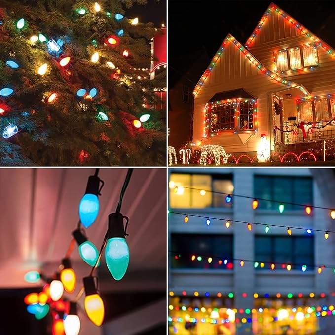 25 Pack C7 Multicolor Christmas Lights Replacement Bulbs, 5W Incandescent Bulb, Warm White 2200K, E12 Base, Waterproof C7 Night Light Bulbs for Christmas String Lights Outdoor Indoor Home Party Decor - Bloomnest