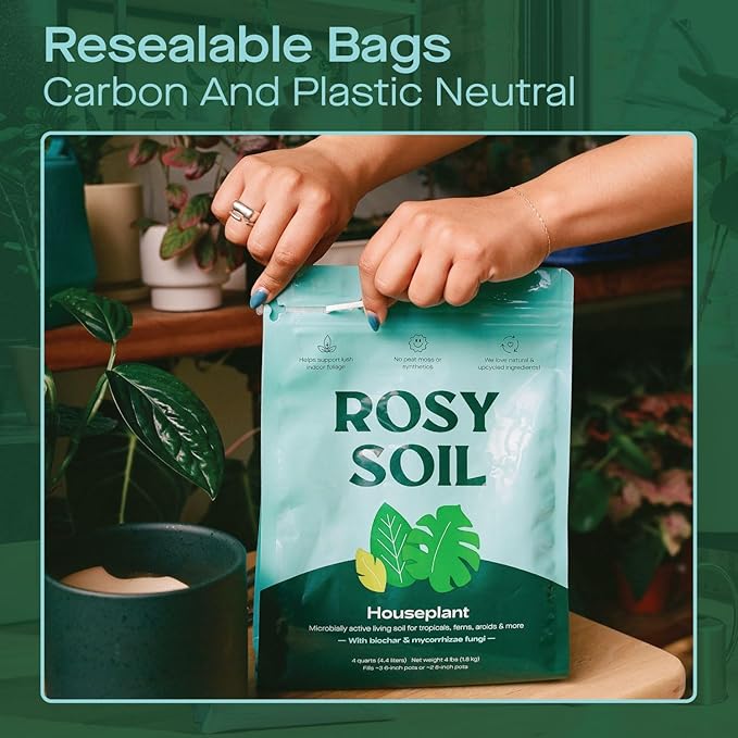 Rosy Soil Indoor Potting Soil for House Plants - Organic Potting Soil Mix for Indoor Plants - Enriched w/Root-Boosting Biochar for Foliage Plants, Flowers, Herbs - Peat Free, Less Prone to Gnats - 4qt - Bloomnest