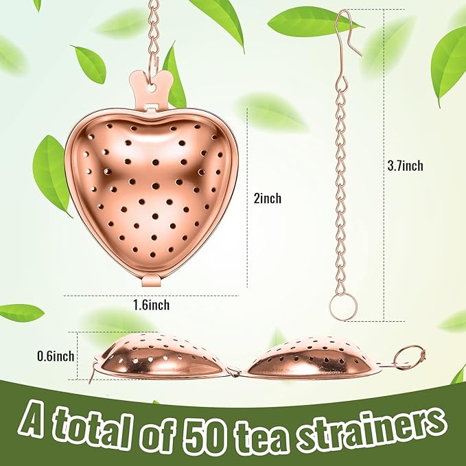 Sumind 25 Pcs Heart Tea Strainer Stainless Steel Ball Infuser Loose Leaf Steeper Interval Diffuser Mesh Filters with Extended Chain Hook for Cup Bottle Tea Party Wedding Bridal Shower(Rose Gold) - Bloomnest