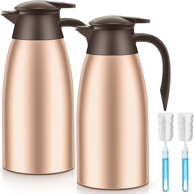 Norme 2 Pcs Thermal Coffee Carafe Insulated Stainless Steel Coffee Carafe for Hot Liquid Vacuum Thermal Pot Creamer Pitcher Dispenser with Brushes Keeping Hot Water Milk(Rose Gold) - Bloomnest