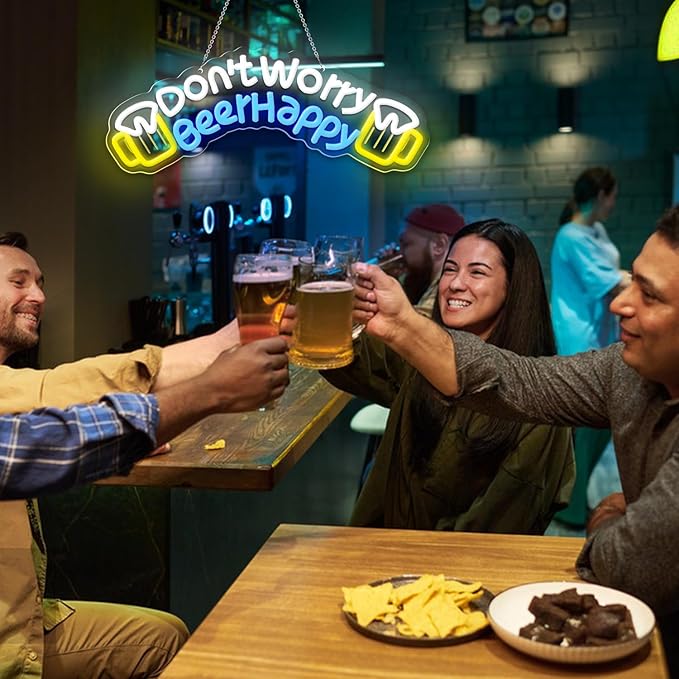 Don't Worry Beer Happy Neon Sign,Bar Sign,Beer Neon Sign,USB Powered with Dimmable Switch,Neon Signs for Wall Decor for Bar,Club,Party,Neon Signs for Man Cave - Bloomnest