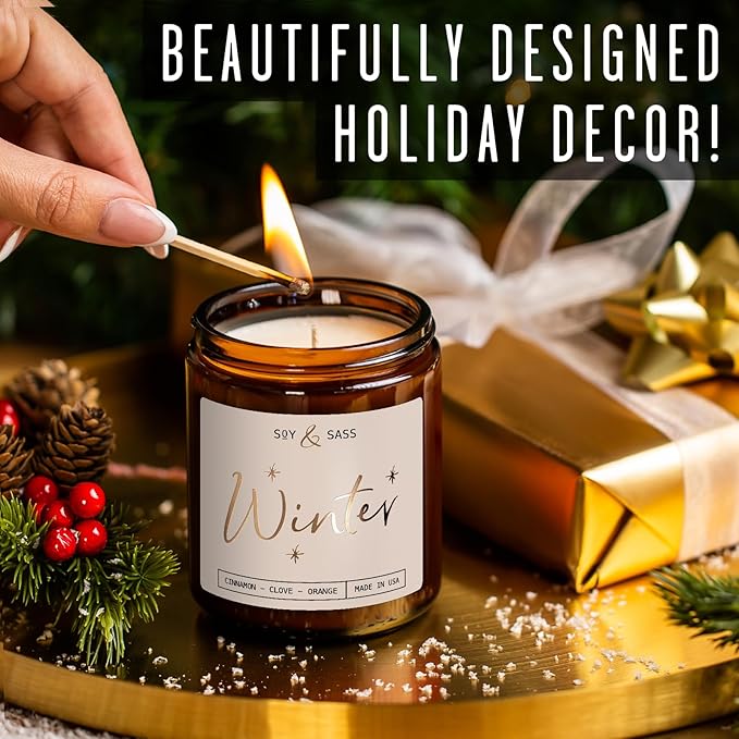 Winter Candle, Christmas Candles Scented - w/Orange, Cinnamon & Vanilla - Infused with Essential Oils I Winter Candles I 9oz, 50Hr, Made in USA - Bloomnest