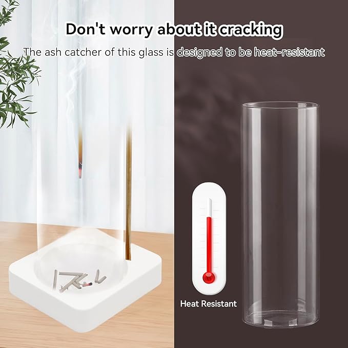 1 Pack Incense Holder for Sticks, Insence-Stick Holder Ash Catcher with Removable Glass [Anti-Ash Flying], Mess-Free Incense Burner Holder,Perfect for Meditation Yoga Relaxation,Home Decor(White Base) - Bloomnest