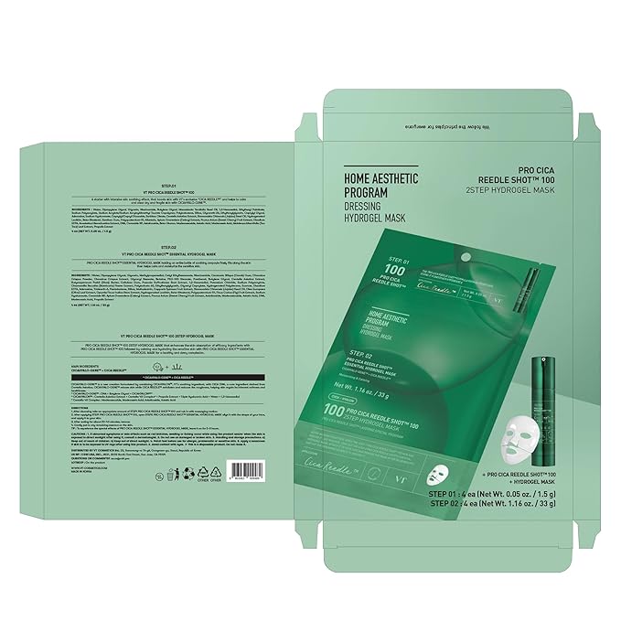 VT COSMETICS Pro Cica Reedle Shot 100 2-Step Hydrogel Mask(34.5gx4ea), Intensive Calming, Exosome Centella Asiatica, Blemish Relief, Overnight Melting Mask, Korean Facial Mask - Bloomnest