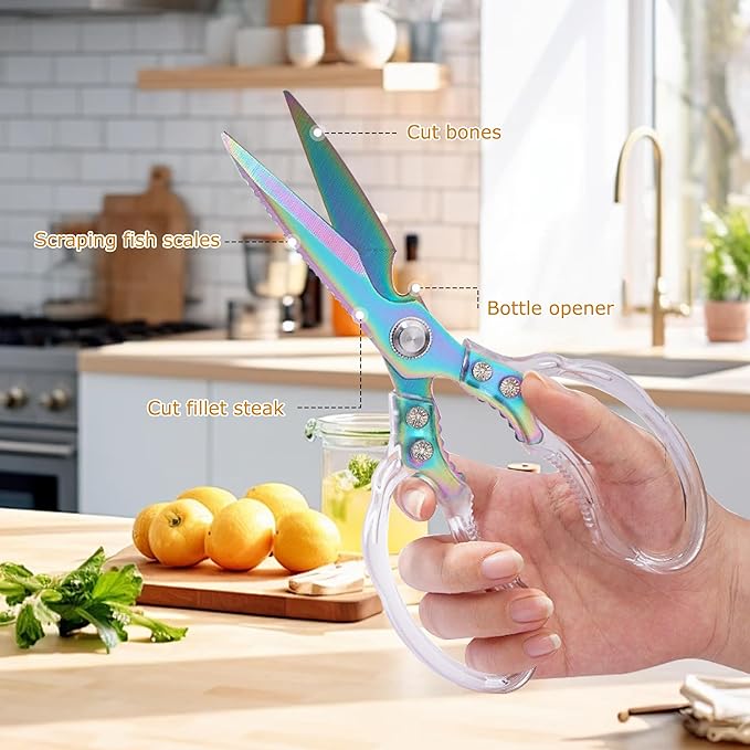 AWinjoy Heavy Duty Kitchen Scissors, Stainless Steel & Aluminum, Serrated Edge, Ambidextrous, Contemporary Style, Blade Color, Kitchen Shears - Bloomnest