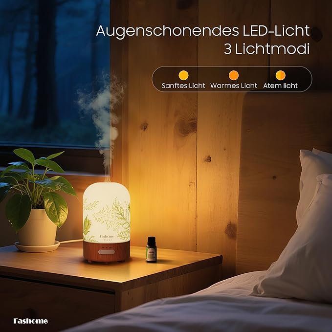 Essential Oil Diffuser Hand Blown Glass, 100ml Small Aromatherapy Diffuser, Auto Shut-Off Function, Ultrasonic Diffusers for Essential Oils, Cool Mist Humidifier with Warm White Lights (Jasmine) - Bloomnest