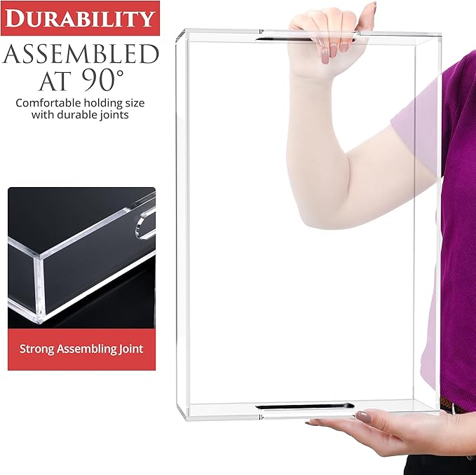 Acrylic Tray 20x12 with Cut Handles - Spill Proof Decorative Tray is an Ideal Countertop Organizer for Living Rooms, Ottoman Coffee Tables, Offices, Kitchens & Serving Guests - Bloomnest