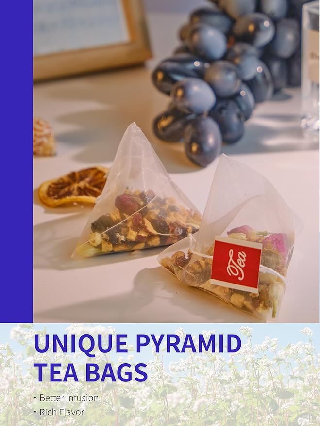 TeeLux Rose Blueberry Tea Bags, 8g/bag, Tartary Buckwheat with Mulberries, Red Dates, Caffeine Free, Floral Aroma & Rich Tartary Buckwheat Aroma, 30 Count - Bloomnest