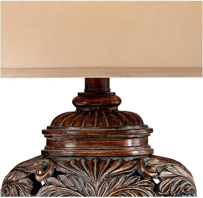 Barnes and Ivy Leafwork Vase 32 1/2" Tall Large Traditional End Table Lamp Brown Wood Finish Single Tan Rectangular Shade Living Room Bedroom Bedside Nightstand House Office Home Reading Kitchen - Bloomnest