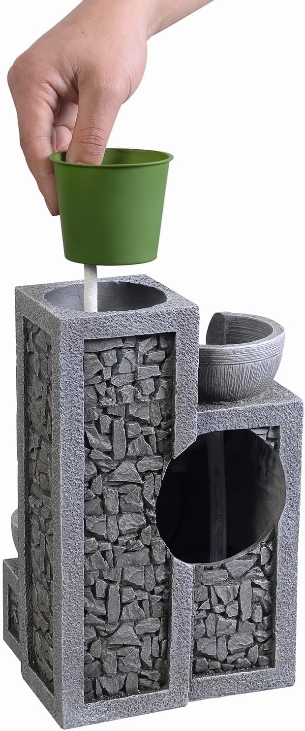 Kalona Indoor Tabletop Water Fountain – 3-Tier Resin Waterfall with LED Lights, Mini Bonsai Planter & Cascading Water Flow – Soothing Desk Fountain for Home, Office, Meditation Decor(22024) - Bloomnest