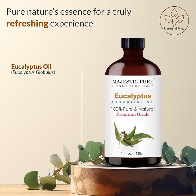 Majestic Pure Eucalyptus Essential Oil with Glass Dropper - Huge 4 Fl Oz - 100% Pure and Natural Eucalyptus Oil - Premium Grade Essential Oils for Diffuser, Aromatherapy, Soap and Candle Making - Bloomnest