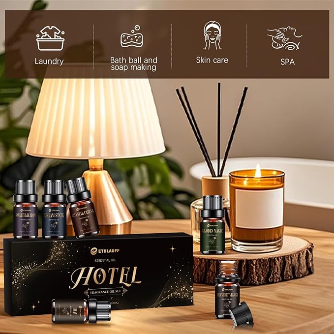 Hotel Diffuser Oils, Hotel Collection Diffuser Oil, Luxury Essential Oil for Diffuser, Soap & Candle Making Scents - 1 Way, Dream State, Coastal Cabine, Gloden Magic - Bloomnest