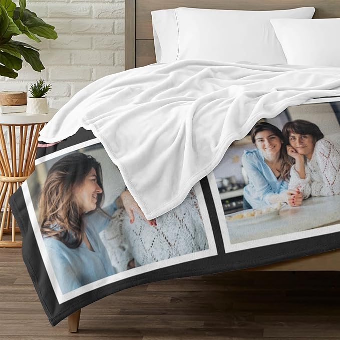 Custom Mom Blanket with 5 Photos Personalized Blanket with Pictures Customized Throw Gifts for Mom Grandma Photo Throw Blanket for Birthday Mother's Day, 15 Colors Available - Bloomnest
