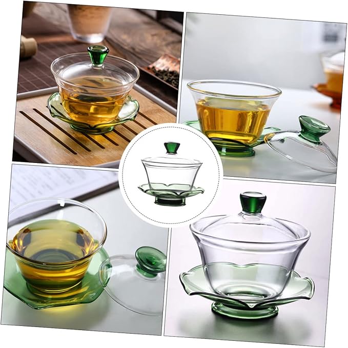 TOYANDONA Elegant Glass Tureen Teacup with Lid Thickened Transparent Chinese Tea Bowl for Gongfu Tea Brewing Height at Home Office - Bloomnest