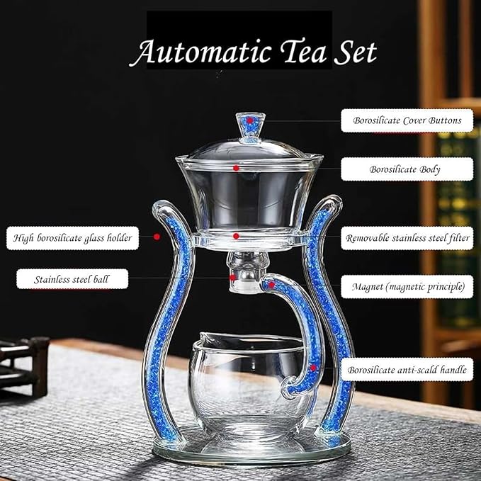 Magnetic Teapot Lazy Kung Fu Glass Semi Automatic Tea Set Household Transparent Tea Set Magnetic Induction Automatic Brewing Teapot Brewer (Yellow) - Bloomnest