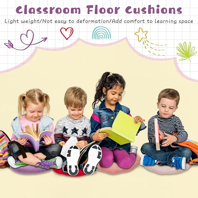 Tinideya 24 Pcs Round Floor Cushions Floor Pillows Meditation Seat Pillows Flexible Seating for Adults Kids, Chair Cushions for Classroom, Nursery, Living Room, Yoga(Medium 15.7 Inch,Pink-Purple) - Bloomnest