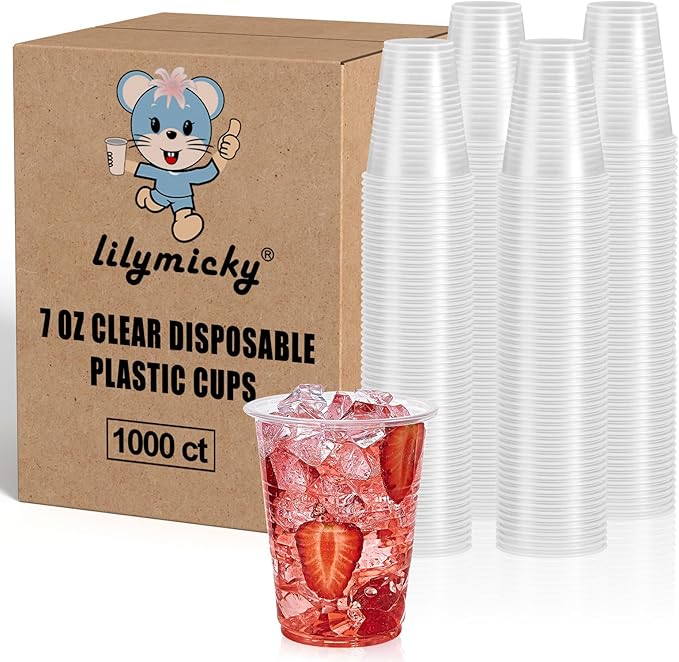 Lilymicky 1000 PACK 7 oz Clear Plastic Cups, 7 Ounce Disposable Drinking Cups for Birthday Parties, Picnics, Ceremonies, and any Events - Bloomnest