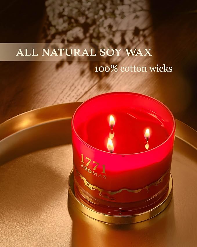 Strawberry Scented Candles - 100% Natural Soy Wax - Large 3 Wick Jar Candle - Up to 50 Hours Burning Time - Candles for Home - Gift-Ready Candle for Men & Women - Aromatherapy Candles - Bloomnest
