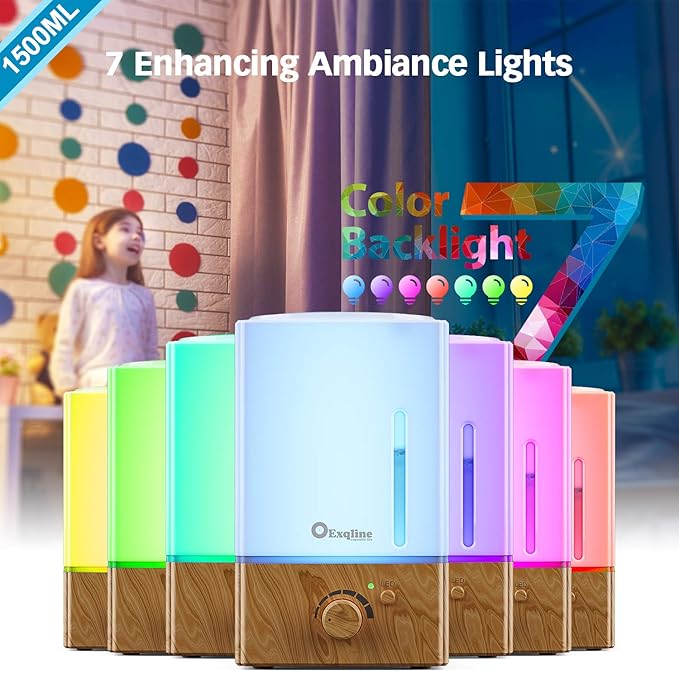 Exqline 1500ml Large Aroma Essential Oil Diffuser - Unique Aromatherapy Humidifier for Large Room (Wood Grain) - Bloomnest