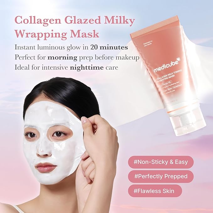 medicube Wrapping Mask Collagen Glazed Milky Glow Daytime Peel Off Mask | Quick and Easy Care with Glutathione, Niacinamide for Plumped, Hydrated & Smooth Skin | Korean Skin Care, 2.53 fl.oz - Bloomnest
