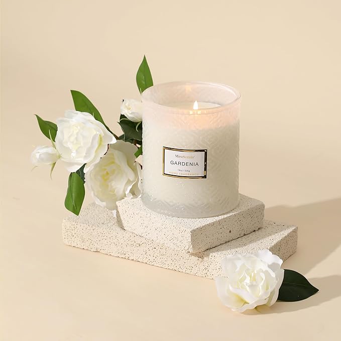 Gardenia Scented Candles, 19oz Aromatherapy Candles Gifts for Women, White Luxury Large Decorative Candle in Glass, Natural Soy Wax for Home - Bloomnest