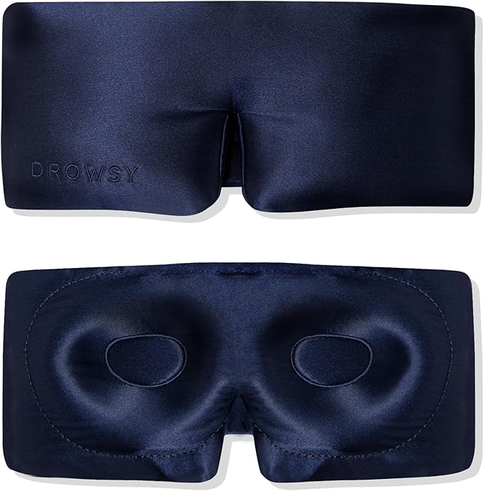 DROWSY Eyelash Protecting Silk Sleep Mask for Natural Lashes & Extensions. Deep Eye Cups, Zero Pressure, Total Blackout, Full Wraparound (Midnight Blue) - Bloomnest