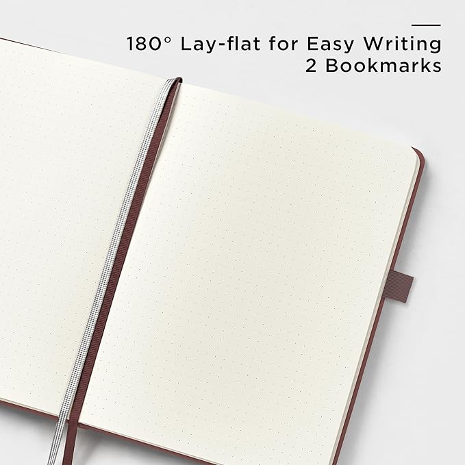 &And Per Se Dotted Journal Notebook, A5 Hardcover Leather Bullet Dotted Journal, 160 Pages 100 gsm Thick Paper, 3 Sheets of Stickers Included- 5.7'' x 8''（Chocolate）