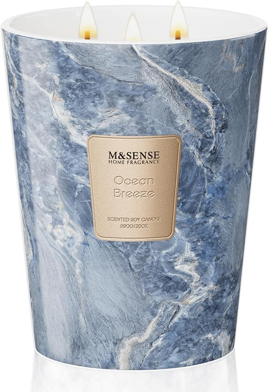 M&SENSE Ocean Breeze Scented Candles for Home, 3-Wick Highly Scented Jar Candles, 35 Oz 150 Hours Long Lasting Burning Candles Gifts for Women, Relaxing Aromatherapy Candle for Stress Relief - Bloomnest