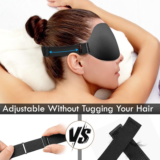 DTS Eye Sleep Mask for Side Sleepers Men Women Zero Eye Pressure 3D Cups Complete Light Blocking Night Blindfold with Adjustable Strap Shade Cover Sleeping Mask for Travel Nap Work Home (Black) - Bloomnest