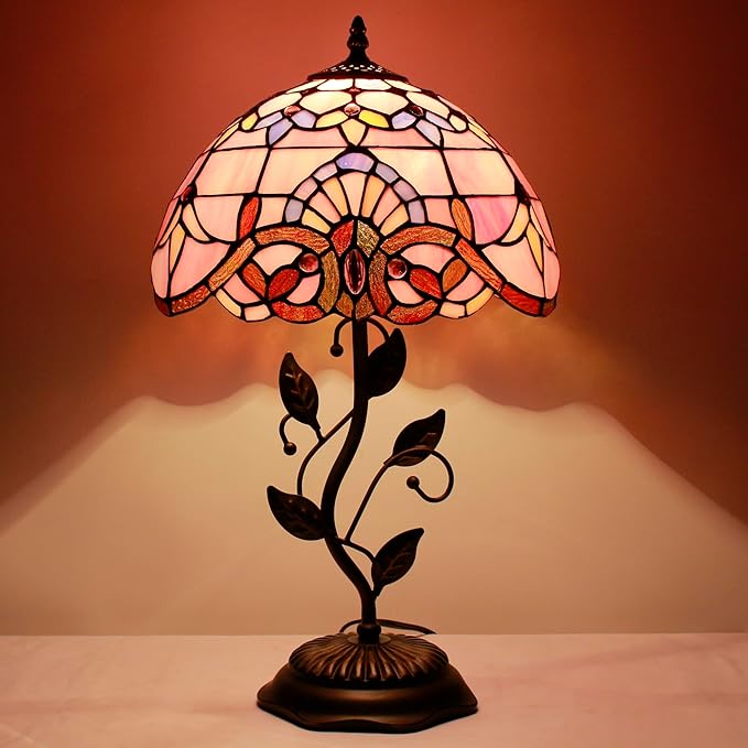 Tiffany Lamp Table Lamp Stained Glass Desk Lamps 12X12X19 Inches Reading Light Decor Bedroom Living Room (Pink Baroque Style) - Bloomnest