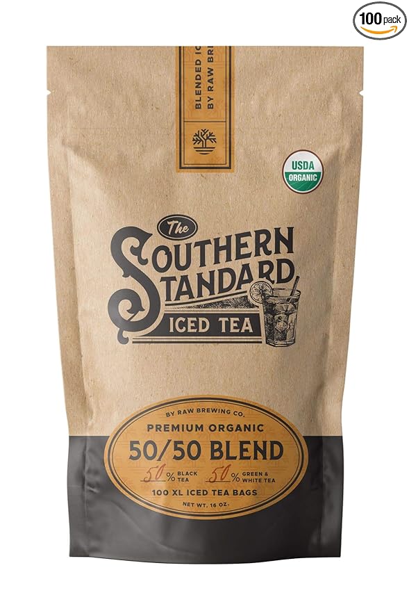 The Southern Standard - Premium Organic Iced Tea Bags - 50/50 Blend (50% Black, 50% Green and White),100 XL Bags (1 Pound. Makes 50 gallons.) - Bloomnest