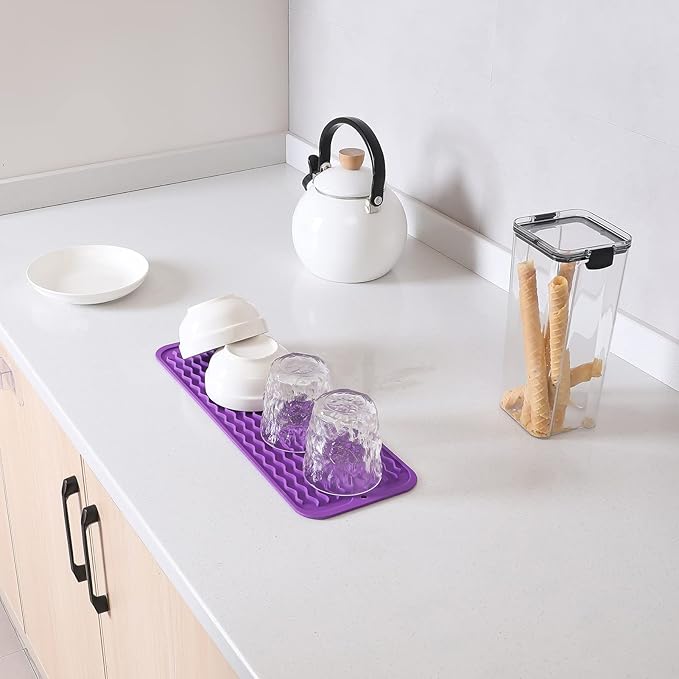 Silicone Dish Drying Mat for Multiple Usage,Easy clean,Eco-friendly,Heat-resistant Silicone Mat for Kitchen Counter,Sink,Bar,Bottle,or Cup Purple M 17 inches x 6 inches - Bloomnest