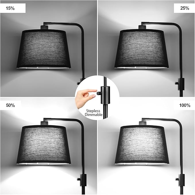 Nintiue [Upgraded] Dimmable Floor Lamp, 1000 Lumens LED Edison Bulb Included, Black Shade, Modern Arc Standing Tall Floor Lamp for Living Room Bedroom Office Dining Room - Bloomnest
