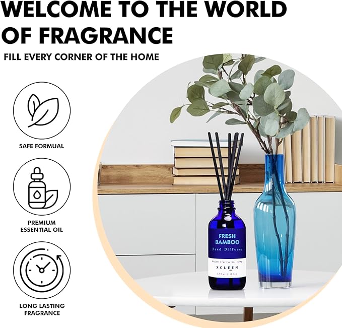 Reed Diffuser, Fresh Bamboo Scented Diffuser with Sticks, Home Fragrance Aromatherapy Oil Diffuser for Bathroom Office Decor