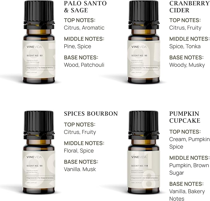 VINEVIDA [Set of 8] Autumn Scents for Candle Making, Made in USA Candle Fragrance Oil, Soap Making Essential Oils, Diffuser Oil Scents - Bloomnest