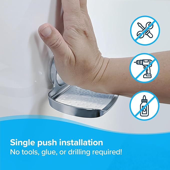 SlipX Solutions Strong Hold Soap Saver, Suction Cup Soap Holder, Must Have Universal Kitchen & Bathroom Shower Accessories (Chrome Finish, Single Tray) - Bloomnest