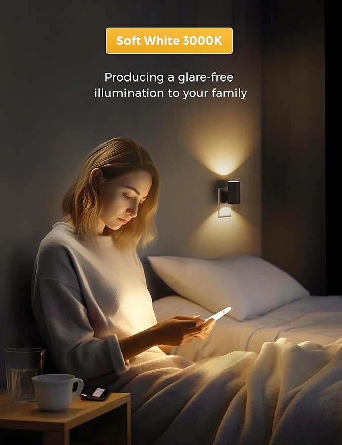 L LOHAS LED Night Light Plug in, Modern Night Lights Plug into Wall, Dusk to Dawn Sensor, Soft White 3000K, 0-100LM Adjustable Brightness, Dimmable Night Lights for Hallway Bedroom Stairway, 2 Pack - Bloomnest
