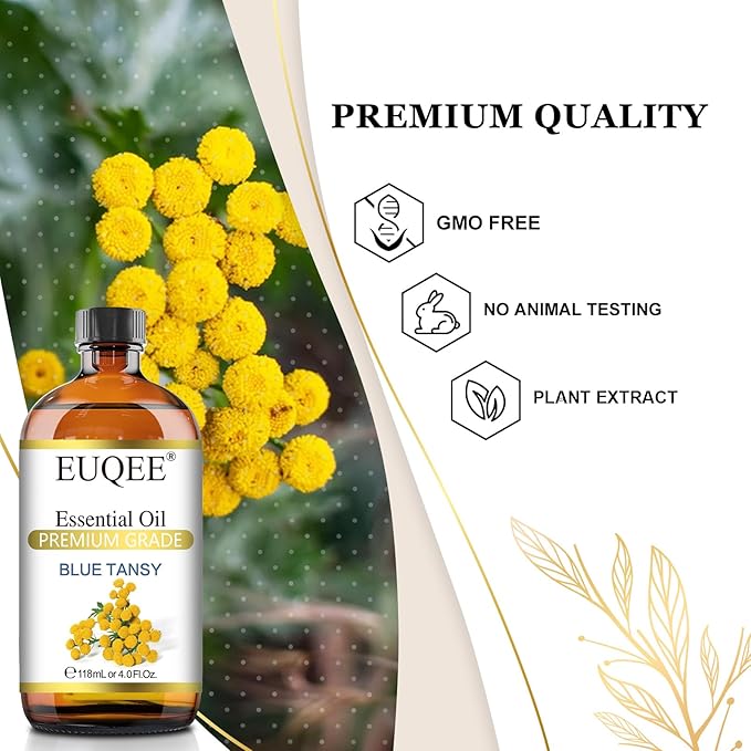 EUQEE Blue Tansy Essential Oil 118mL/4oz Pure Blue Tansy Oil Premium Essential Oil for Diffuser, Soap Making, Skin Care with Glass Dropper - Bloomnest